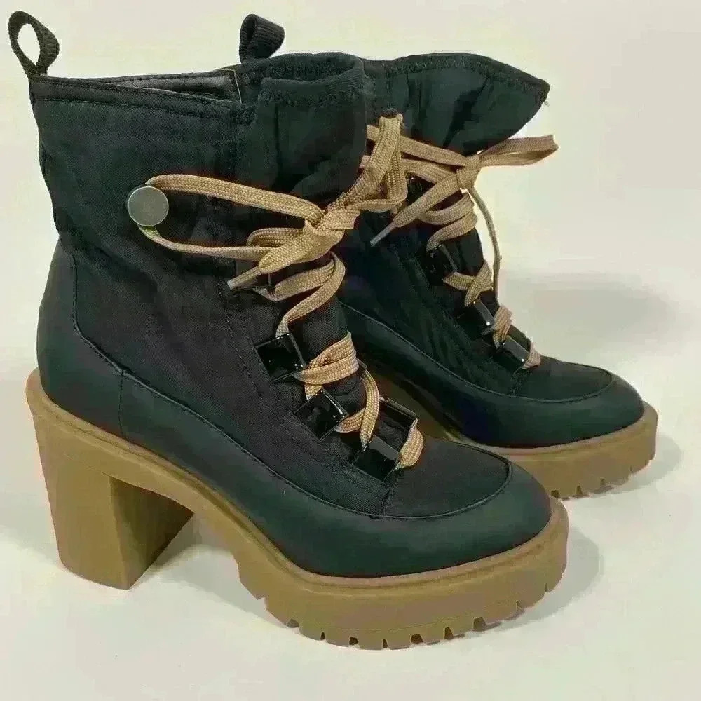 Dolce Vita Celida Lace-up Hiking Boot Lug Sole Block Heel Black Women Size 5 - Picture 3 of 10